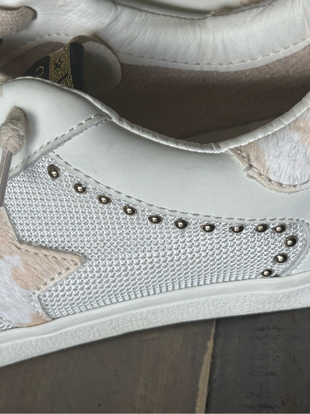 Vintage Havana Hair-On-Hide Star Sneakers | White Beige Leather | W’s Size 11 - Picture 7 of 11
